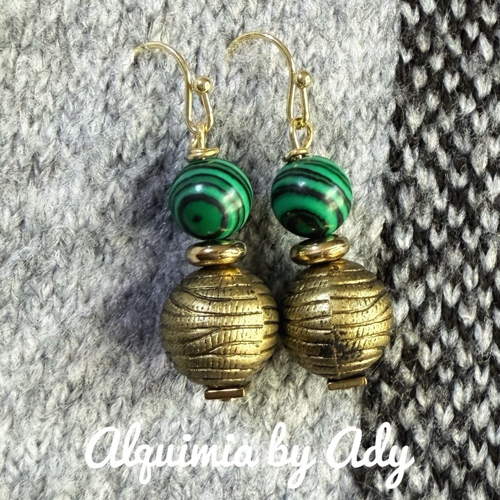 Gold malachite earrings